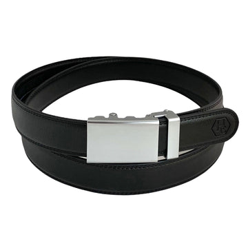 Genuine Leather Black Strap & Blue-Grey Ratchet Buckle 1.15"