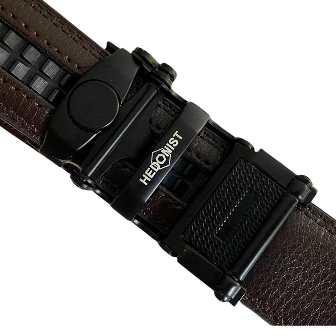 Metal Automatic belt buckle 1.15" , hardware close-up, for ratchet leather belts by Hedonist Chicago
