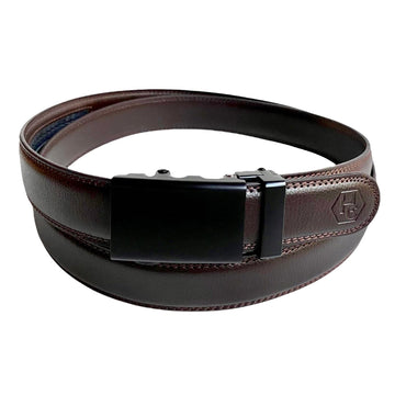 Dark Brown Leather Belt With Black Automatic Buckle With Folded Edges 1.15"
