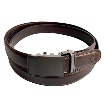 Dark Brown Leather Belt With Saffiano Effect Automatic Buckle 1.15”