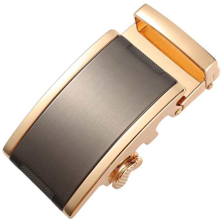 Plate black and gold ratchet belt buckle 1.38 inch stylish front view | Hedonist Chicago
