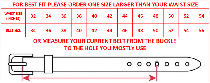 Belt sizing chart on women's signature detail belt - red - Hedonist Chicago - close-up view