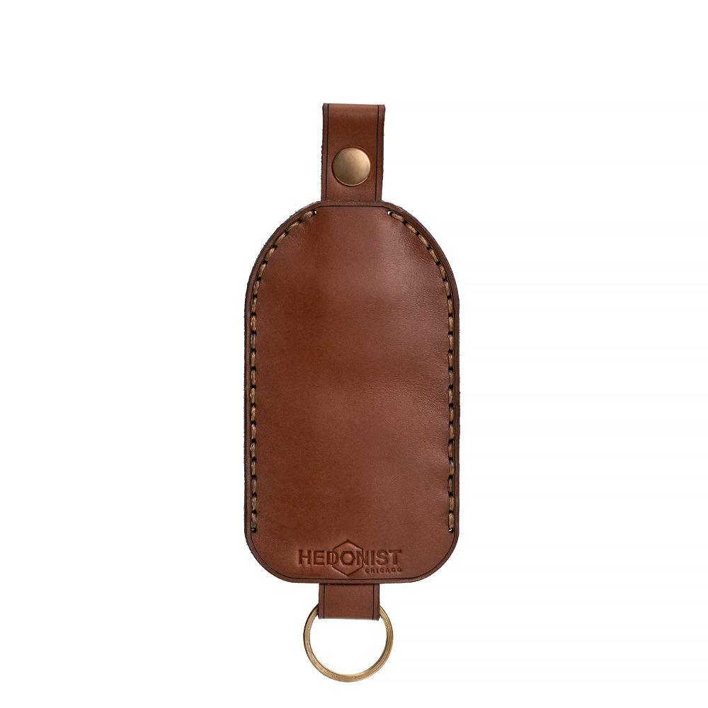 Hedonist Chicago whisky key chain in whisky, slim profile, full grain leather, product view
