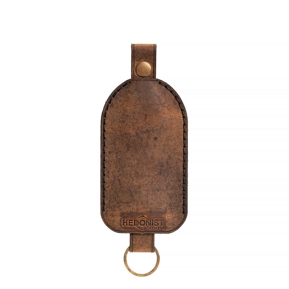 Hedonist Chicago tan key chain in tan, slim profile, full grain leather, product view