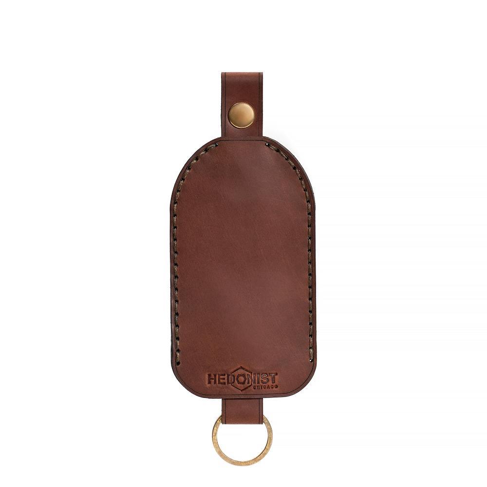 Hedonist Chicago whisky key chain in whisky, slim profile, full grain leather, product view