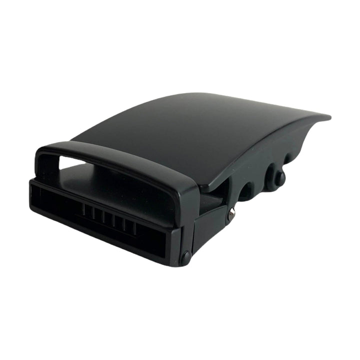 Curved black ratchet buckle 1.38 inch back mechanism view | Hedonist Chicago