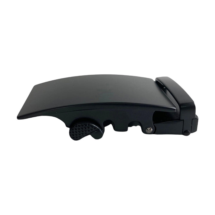 Curved black ratchet buckle 1.38 inch top detail closeup | Hedonist Chicago
