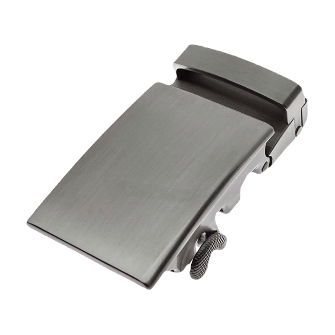 Plate metallic ratchet belt buckle 1.38 inch polished front view | Hedonist Chicago