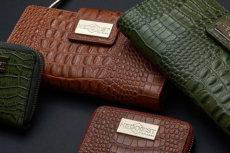 Women's Embossed Green and Brown Leather Wallets