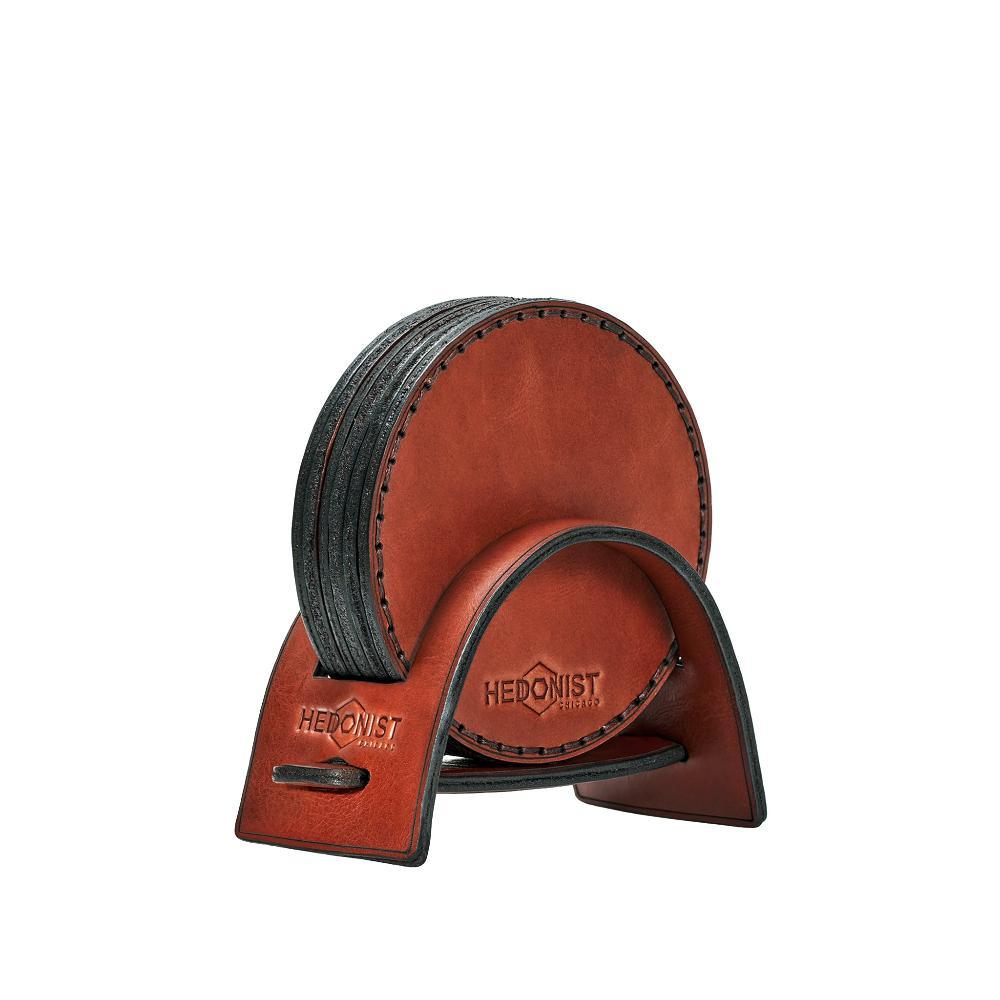 Hedonist Chicago leather coasters in Light Mahogany Mahogany, clean edge, full grain leather, product view