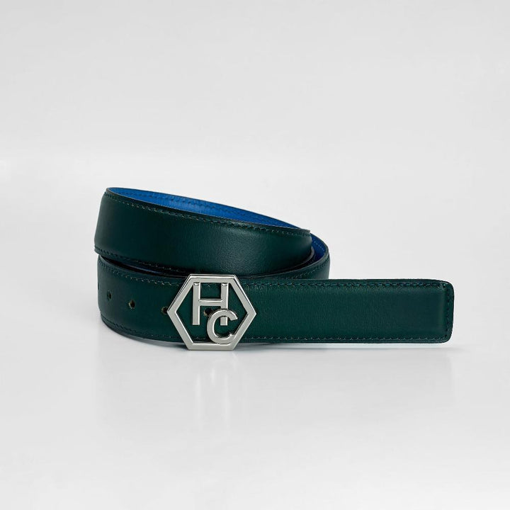 Women's reversible design leather belt - deep sea green - Hedonist Chicago - premium women's leather accessory