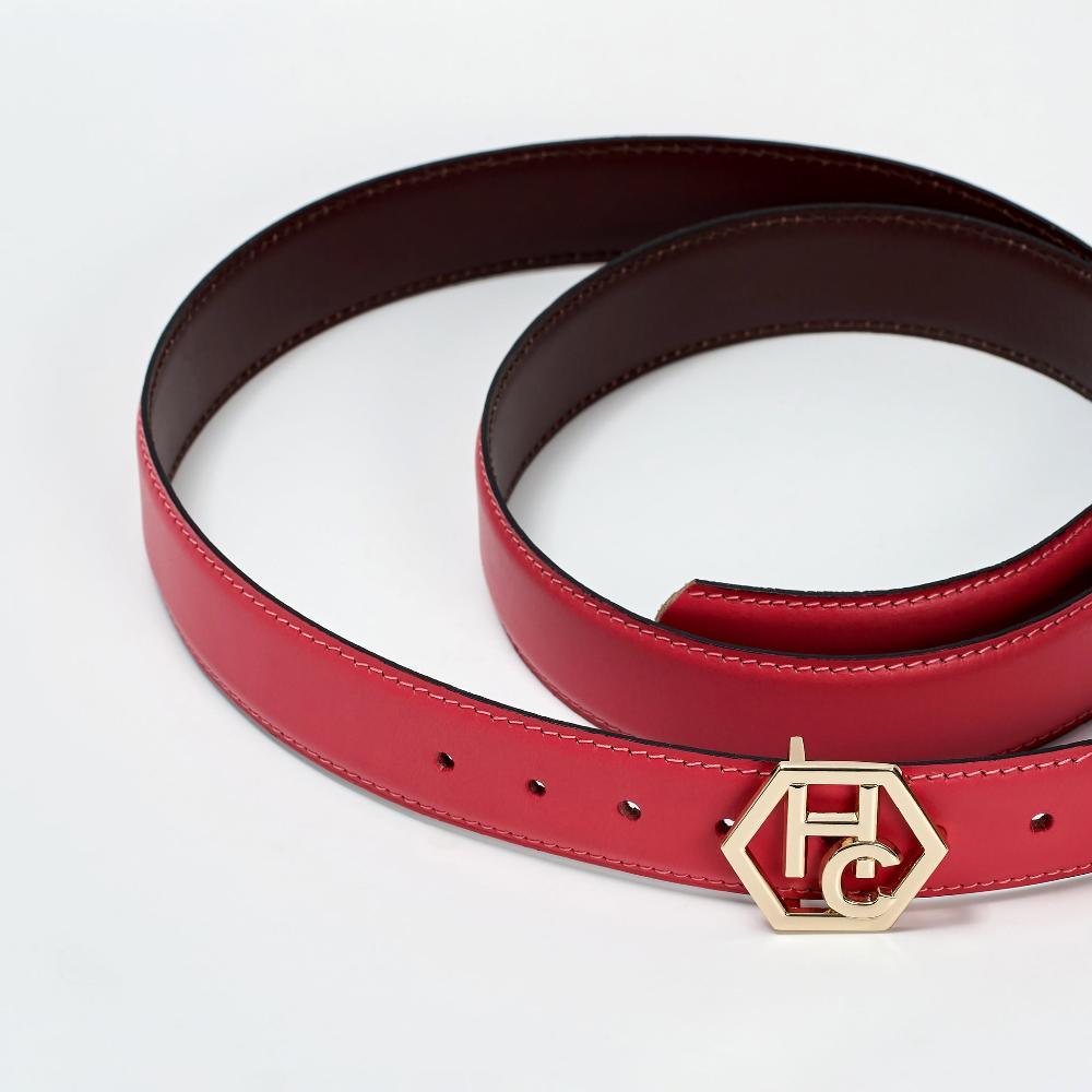 Edge stitching detail on women's reversible design leather belt - pink - Hedonist Chicago