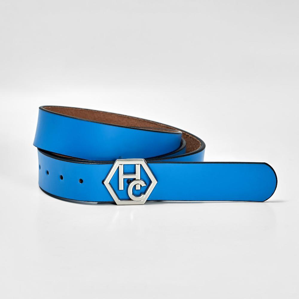 Women's seamless edge leather belt - blue - Hedonist Chicago - premium women's leather accessory