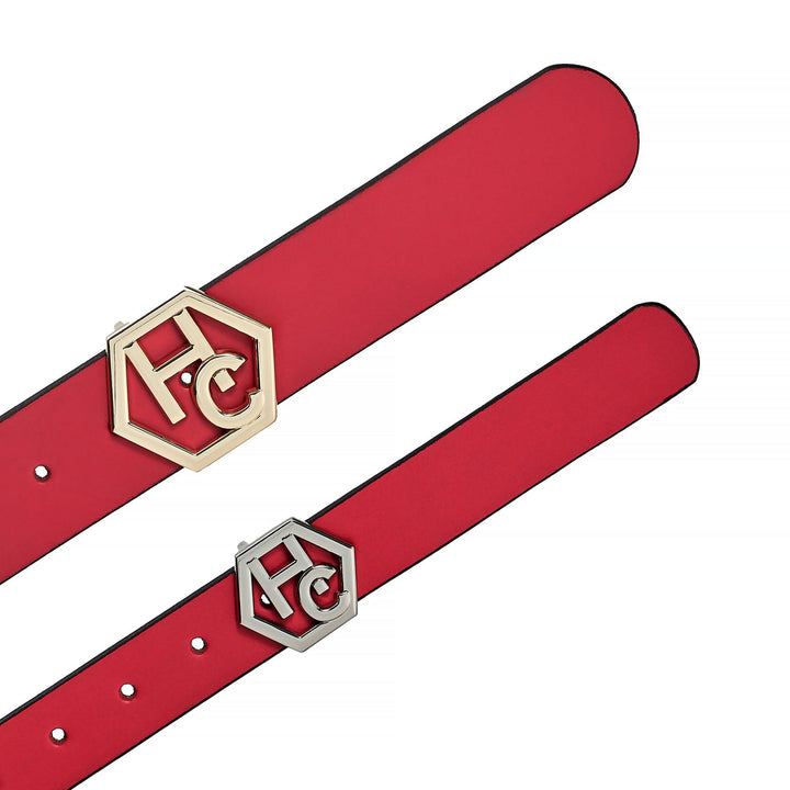 Edge stitching detail on women's seamless edge leather belt - pink - Hedonist Chicago