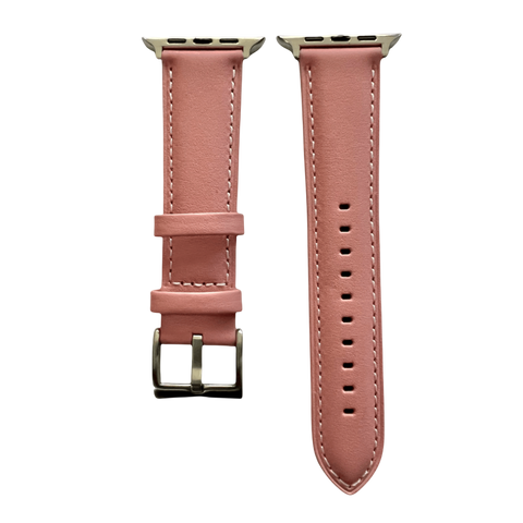 Pink padded leather Apple Watch band, two-piece strap with buckle and holes