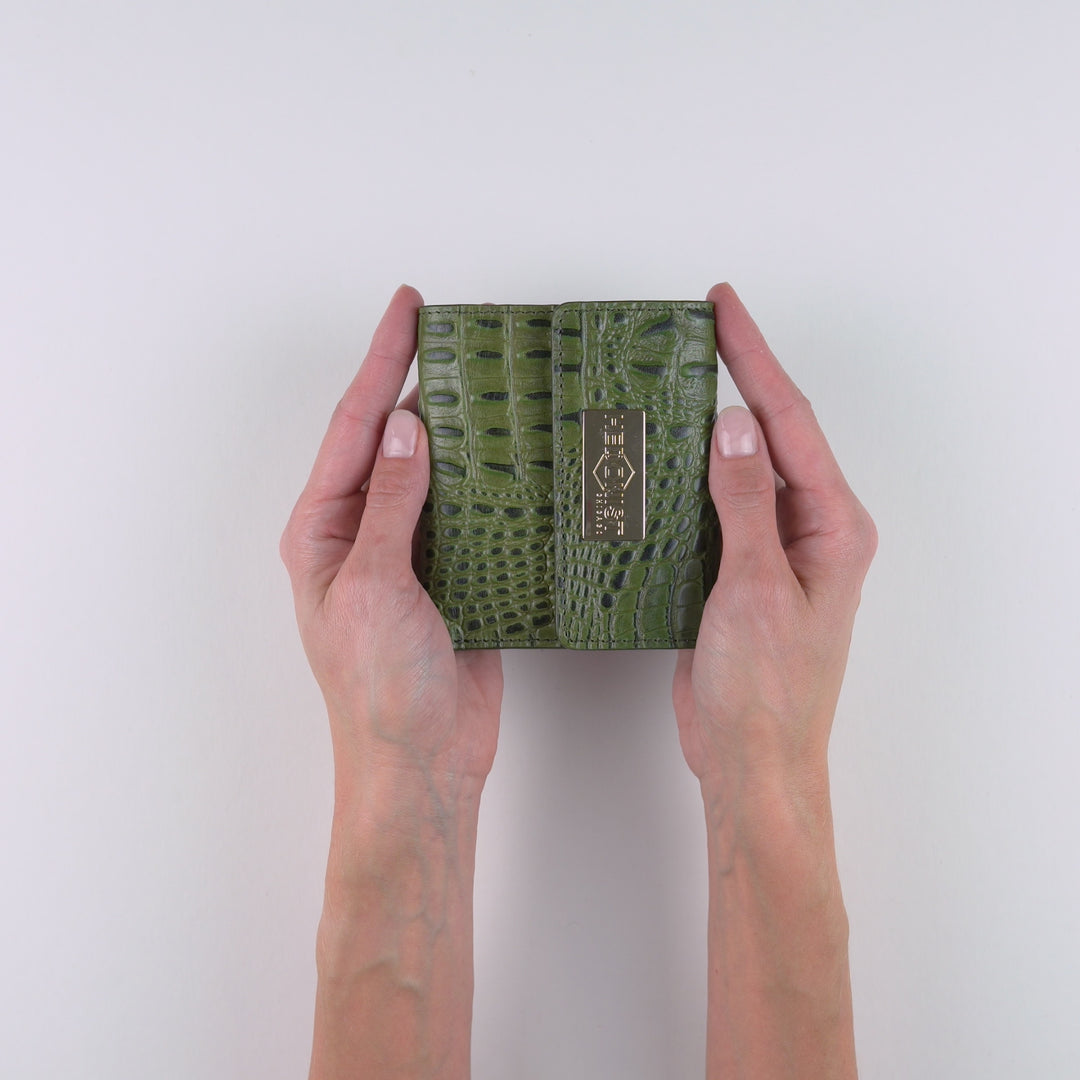 Embossed Green Women Small Snap Wallet | Hedonist Chicago