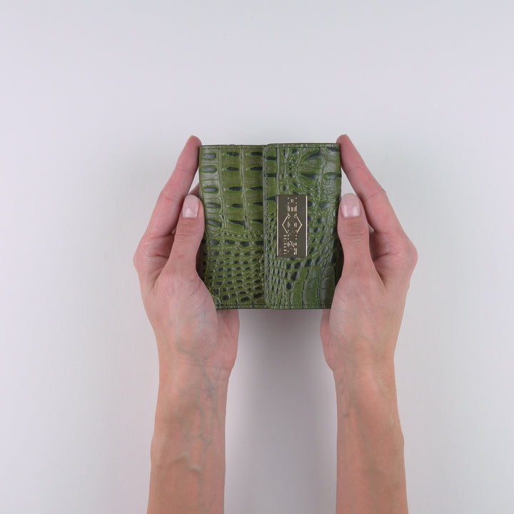 Embossed Green Women Small Snap Wallet | Hedonist Chicago