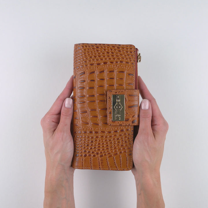 Hedonist Chicago tan passport case in tan, travel cover, full grain leather, angled view