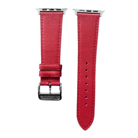 Red leather Apple Watch band, two-piece strap with buckle and holes