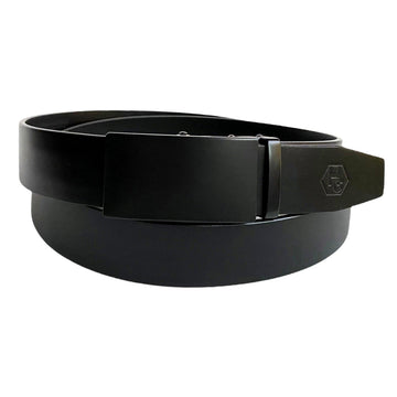 Black Leather Belt Strap And Black Ratchet Buckle 1.38"