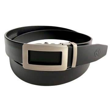 Men's Black Leather Ratchet Belt 1.38" - Frame Buckle