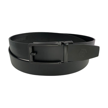 Black Leather Belt With Automatic Black Frame Buckle 1.38"