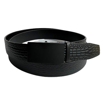 Black Textured Leather Strap With Automatic Black Buckle 1.38"