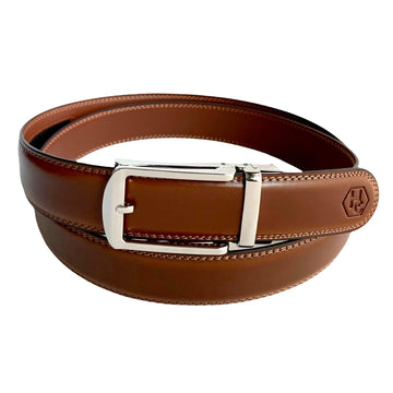 Genuine Leather Brown Strap And Silver Hollow Buckle 1.38"