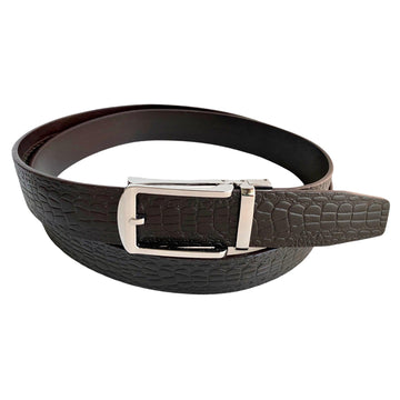 Genuine Leather Dark Brown Textured Strap And Silver Hollow Buckle 1.38"