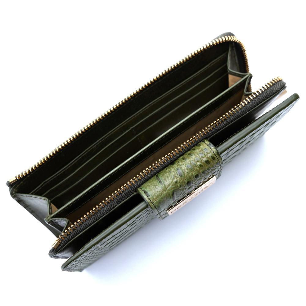 Classic Bifold Wallet and Traveler Wallet Croco Green Set