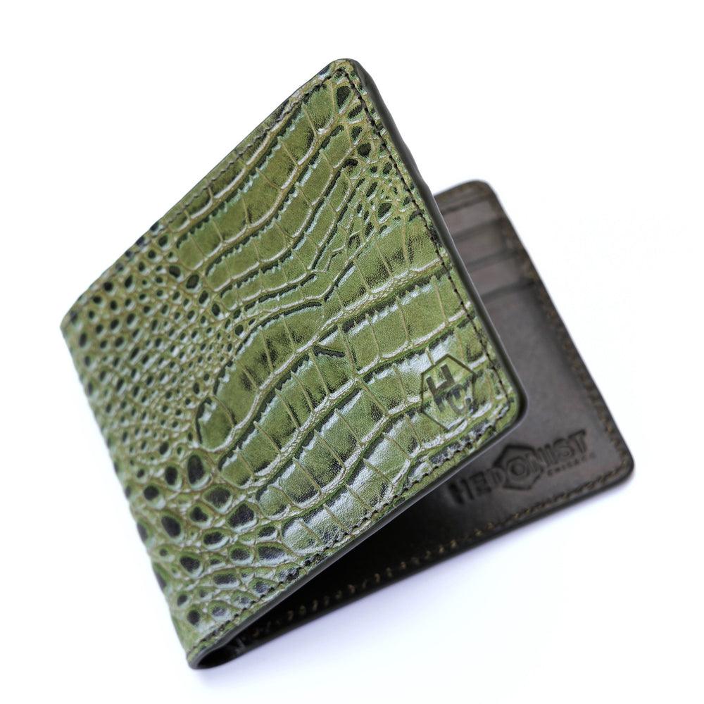 Classic Bifold Wallet and Traveler Wallet Croco Green Set