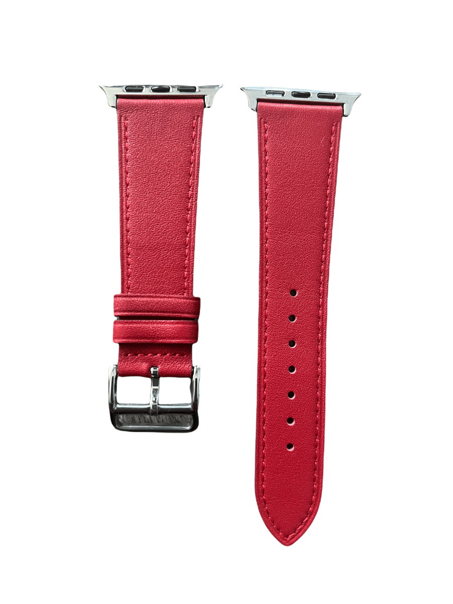Red leather Apple Watch band  two-piece strap with buckle and holes | Hedonist Chicago