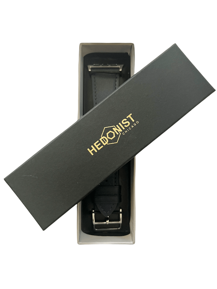 Black Apple Watch band presented in Hedonist Chicago gift box