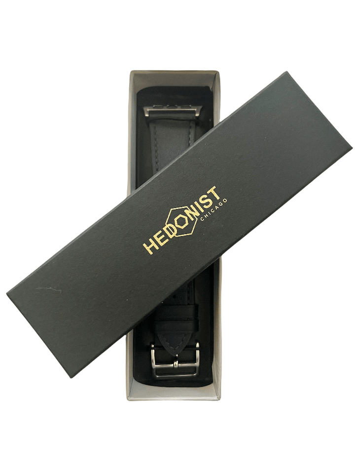 Black Apple Watch band presented in Hedonist Chicago gift box