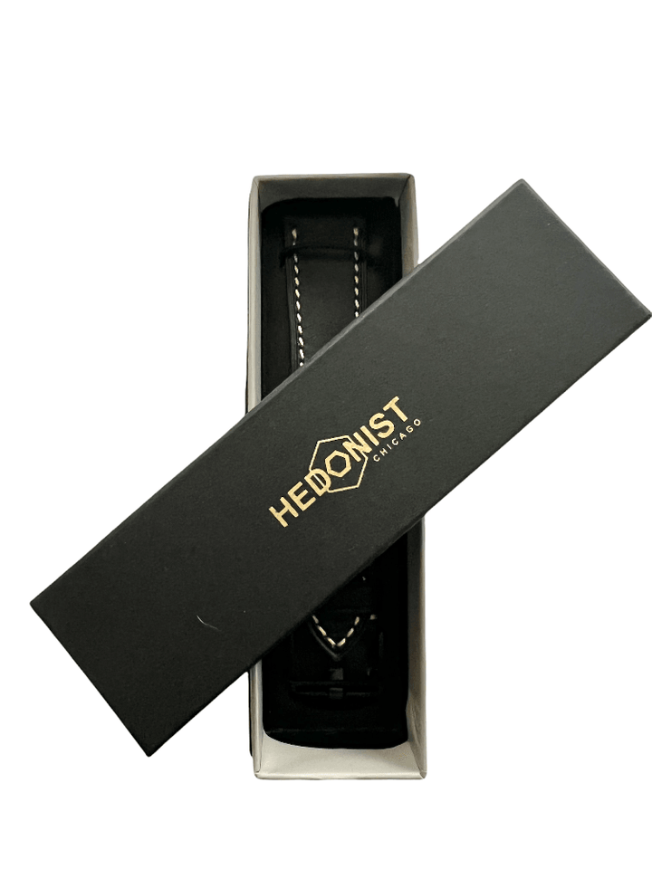 Blue padded leather Apple Watch band – two-piece strap with buckle and holes | Hedonist Chicago