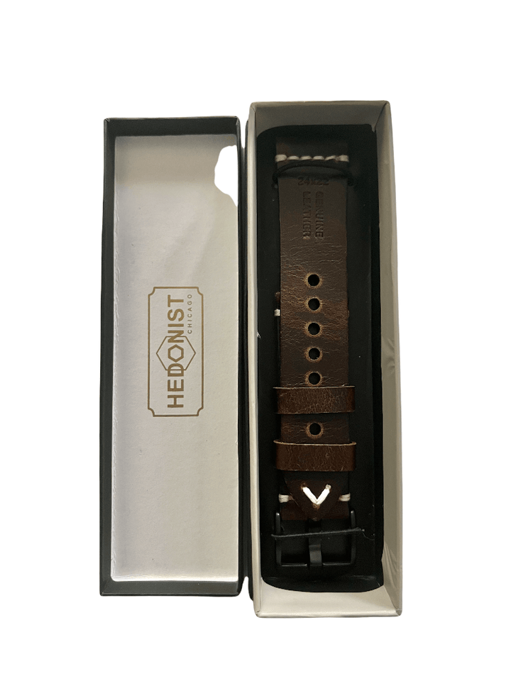Burgundy Apple Watch band packaged in Hedonist Chicago gift box