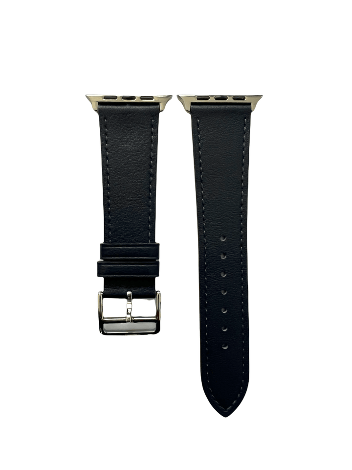 Black leather Apple Watch band  two-piece strap with buckle and holes | Hedonist Chicago