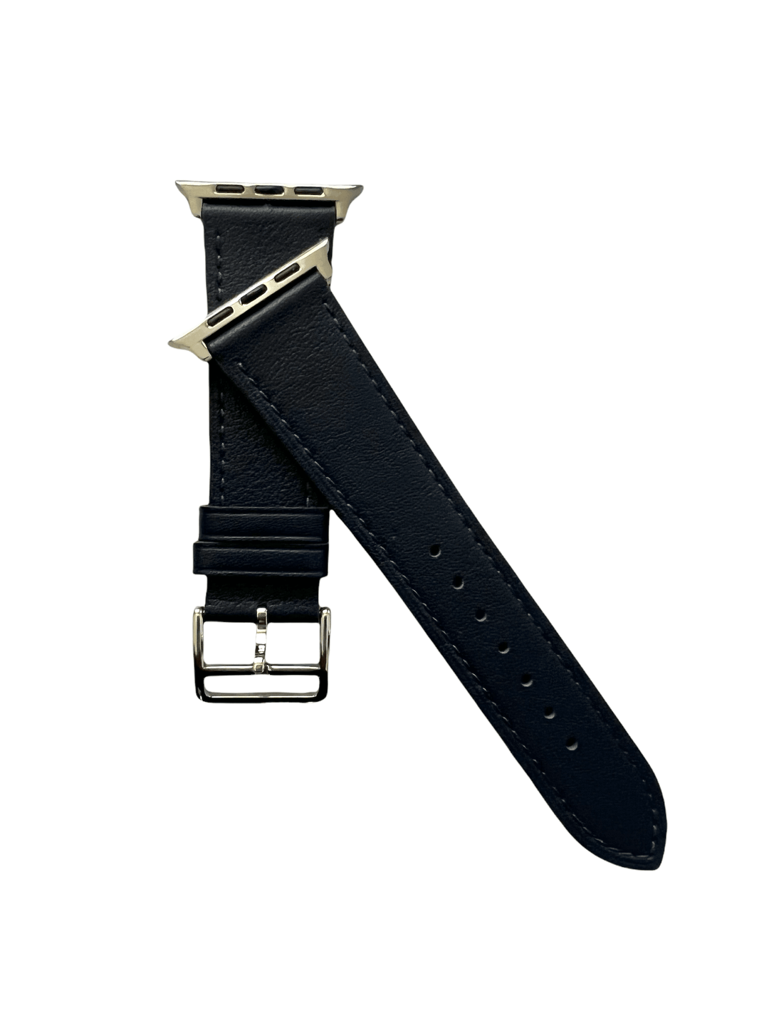 Black leather Apple Watch band  detail view of texture and buckle | Hedonist Chicago