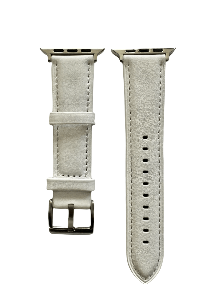 White padded leather Apple Watch band  two-piece strap with buckle and holes | Hedonist Chicago