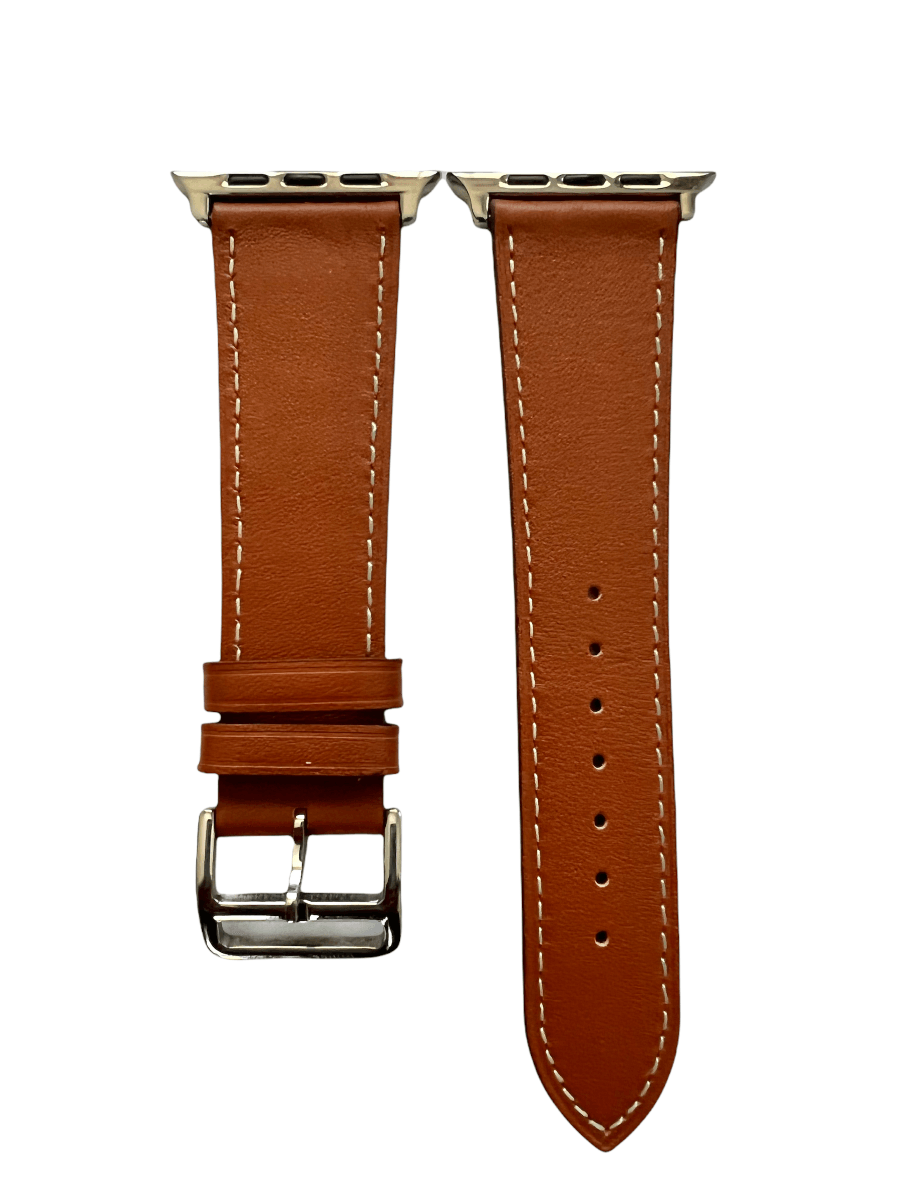 Brown leather Apple Watch band  two-piece strap with buckle and holes | Hedonist Chicago