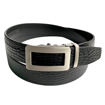 Leather Black Textured Belt And Ratchet Gun Metal Buckle 1.38"