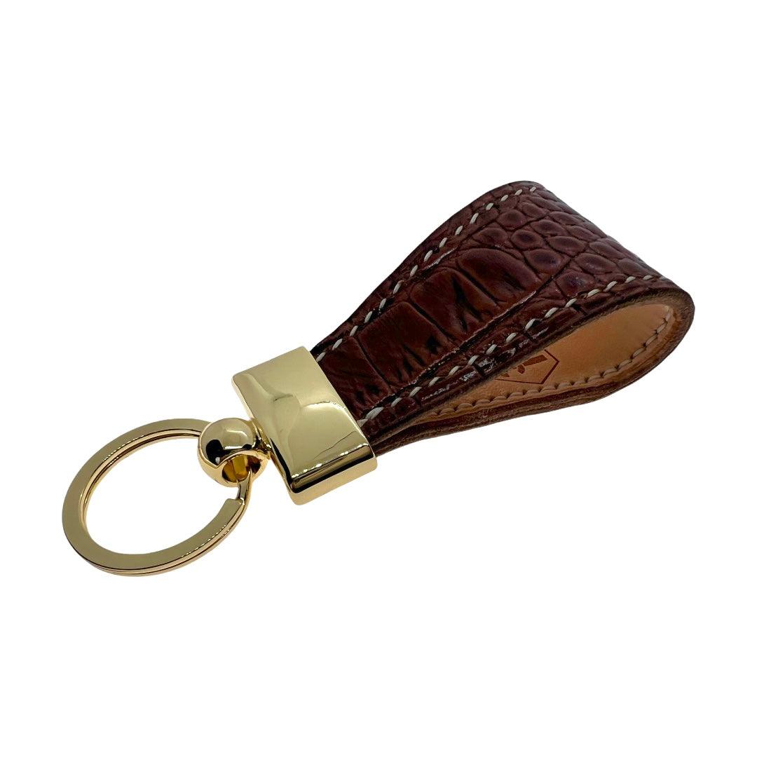 Hedonist Chicago brown key chain in brown, slim profile, full grain leather, product view