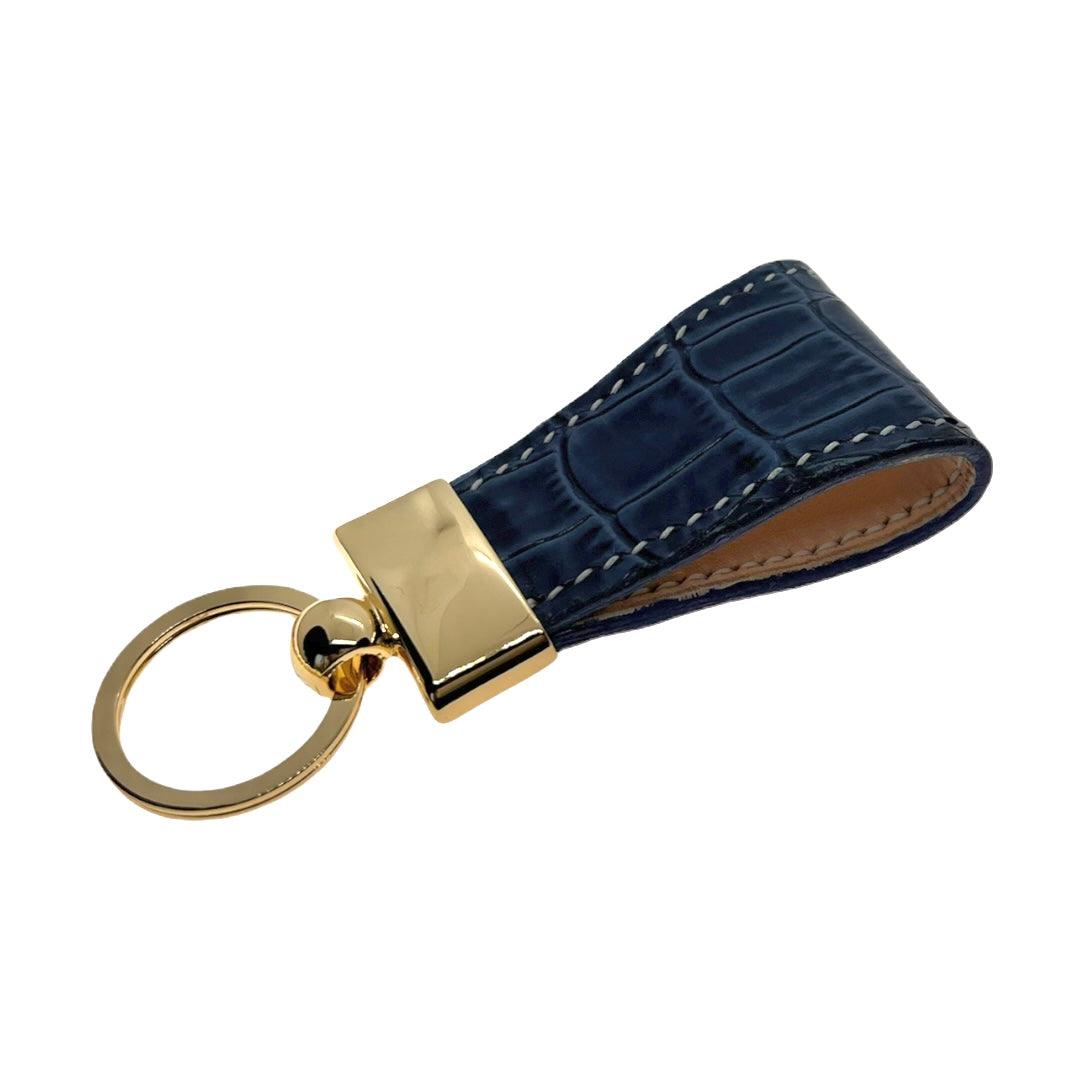 Hedonist Chicago charcoal key chain in charcoal, slim profile, full grain leather, product view