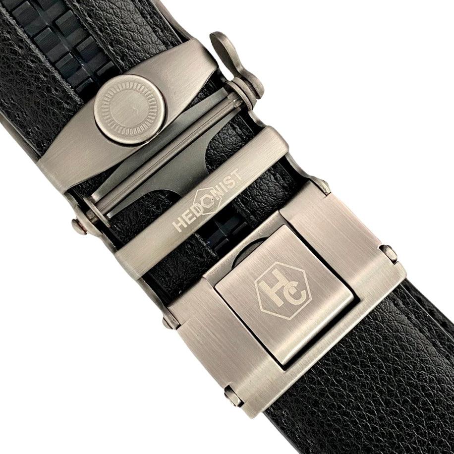 Metal Automatic belt buckle 1.38" , hardware close-up, for ratchet leather belts by Hedonist Chicago