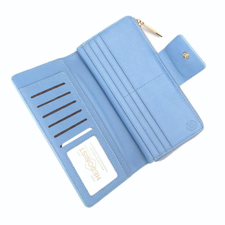 Blue Wallet for Women - Pebbled Leather | Hedonist Chicago | ID window