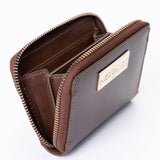 Brown Leather Zip Wallet for Women - Small and Elegant Design