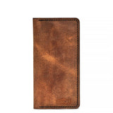 Handmade Long Leather Cardholder 12 Card Slots Tan Pull-Up