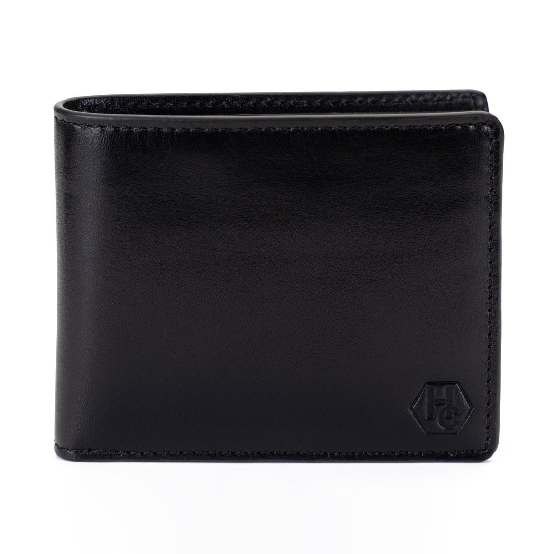 Mens leather wallet in black full-grain leather with RFID protection