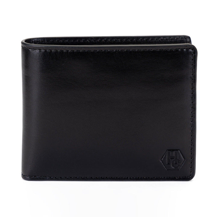 Mens leather wallet in black full-grain leather with RFID protection