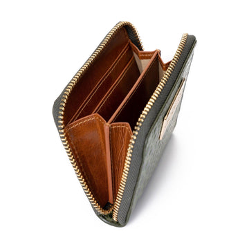 Green Croco Leather Zip Wallet for Women - Small with Rear Pocket